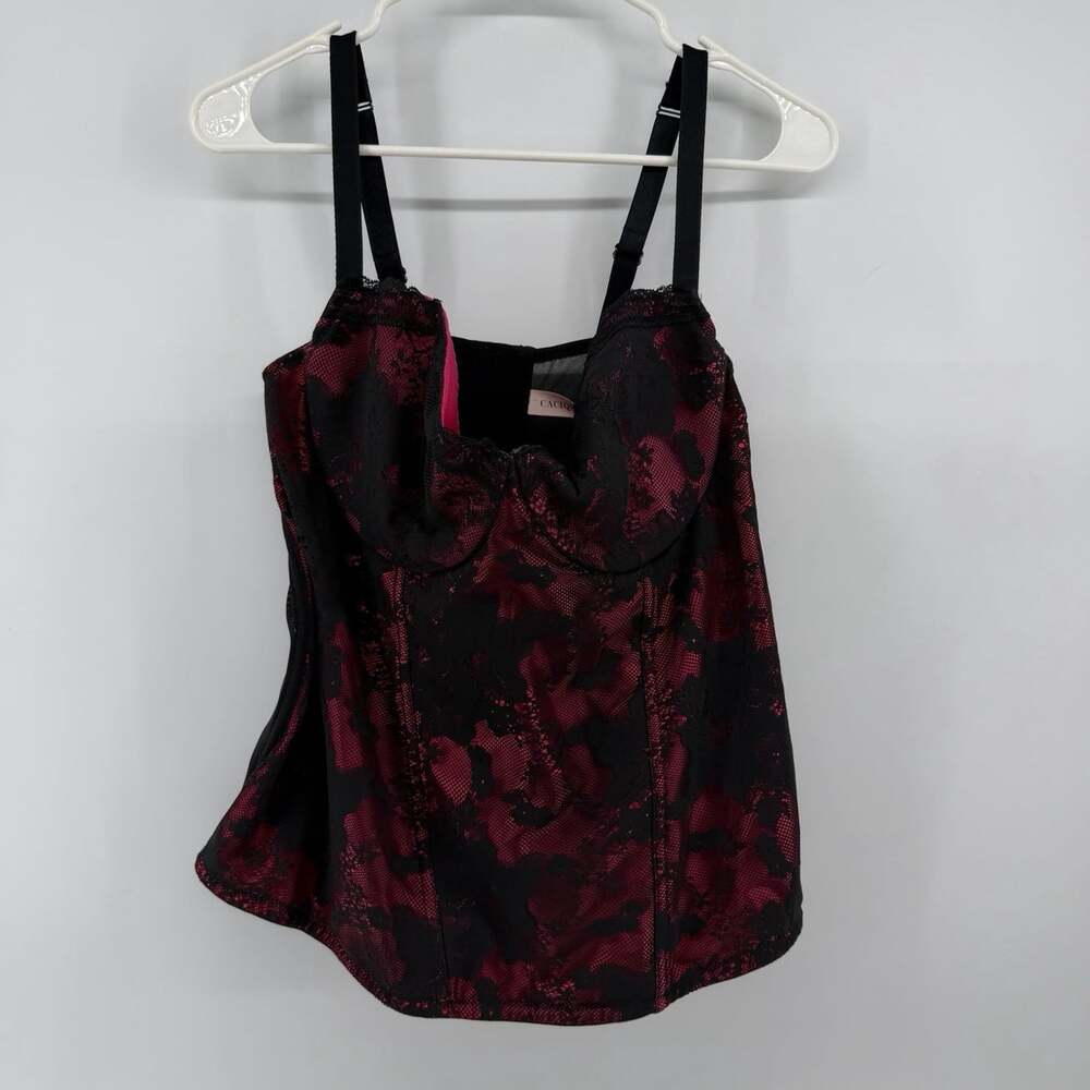 Cacique UNDERWIRE Lined Pink Black Lace Bustier BODICE Corset Bra Top 18-20 Goth